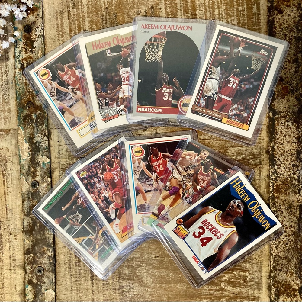 Lot of 9 90s Hakeem Olajuwon NBA Basketball Trading Cards Houston Rockets Akeem